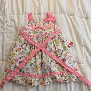 Little Girls Candy Print Pink Trim Party Dress